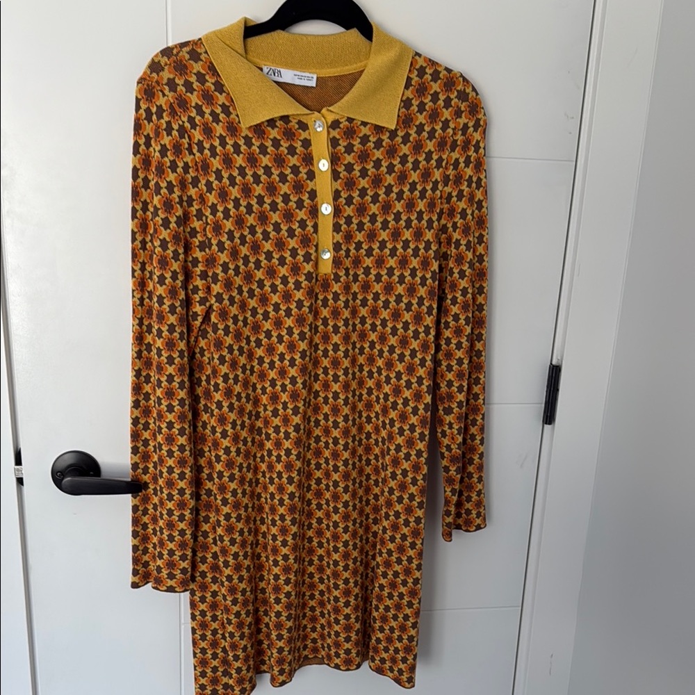 Zara Yellow and Brown Patterned Dress